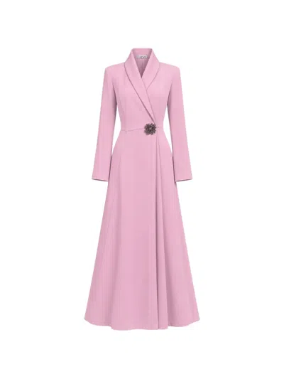 Baruni Rowan Brooch-detail Shawl-collar Maxi Dress In Pink