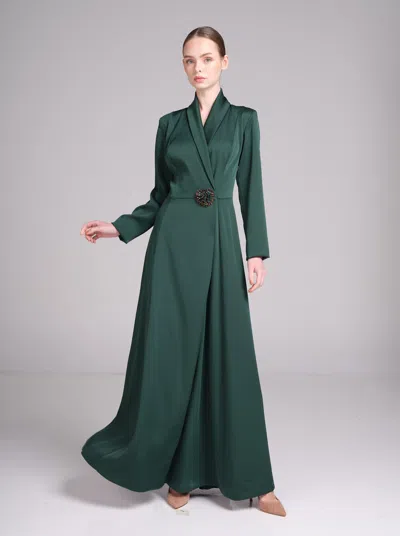Baruni Rowan Dress – Long Sleeve Wrap Wedding Guest Dress In Deep Green