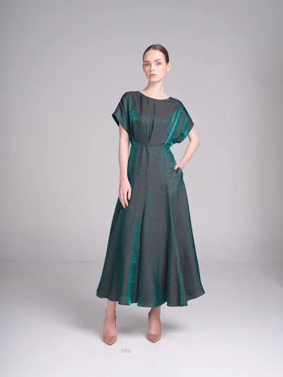 Baruni Ruba Dress – Jacquard Midi Cocktail Wedding Guest Dress In Deep Green