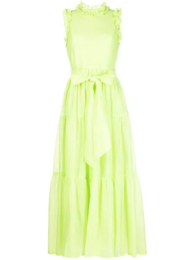 Baruni Ruffle-trim Belted Maxi Dress In Green