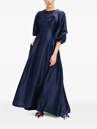 Baruni Rula Embellished Puff-sleeve Dress In Blue