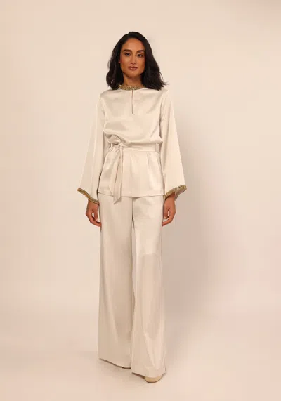 Baruni Samar Flared-sleeves Blouse And Trousers Set In Neutral