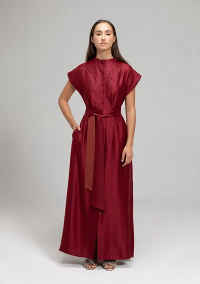 Baruni Sari Dress In Burgundy