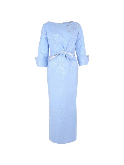 Baruni Sedum Embellished Belted Midi Dress In Blue