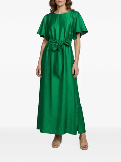 Pre-owned Baruni Short-sleeve Belted Maxi Dress In Green