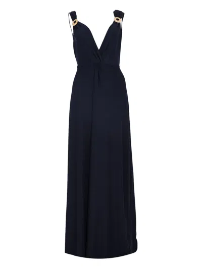 Baruni V-neck Ring-embellishment Maxi Dress In Blue