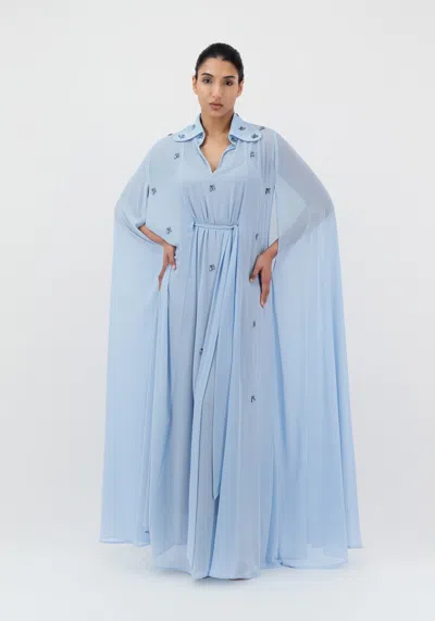 Baruni Yara Embellished Belted Maxi Dress In Blue