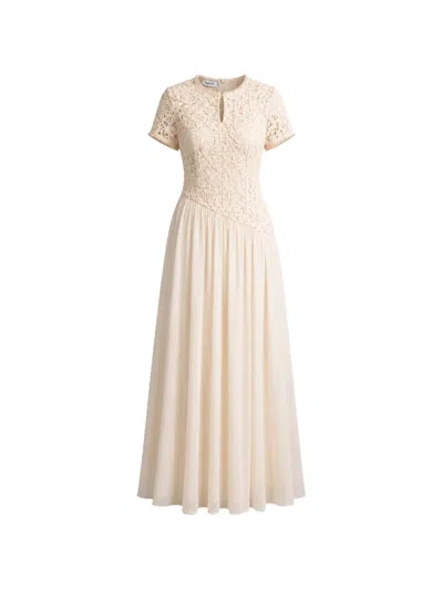 Baruni Zaina Guipure Lace-bodice Pleated Maxi Dress In Neutral