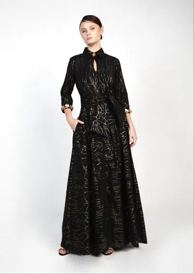 Baruni Zinnia Jacquard Shirt Gown. In Black