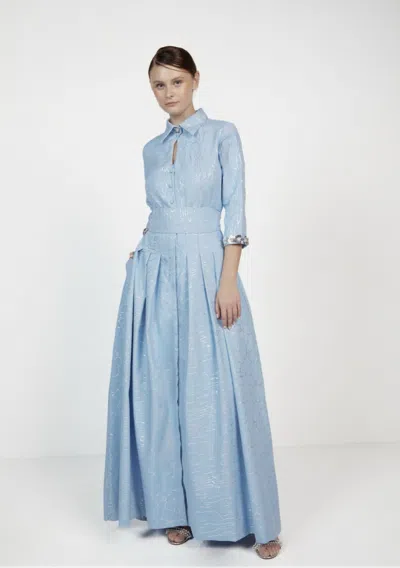 Baruni Zinnia Jacquard Shirt Gown. In Blue