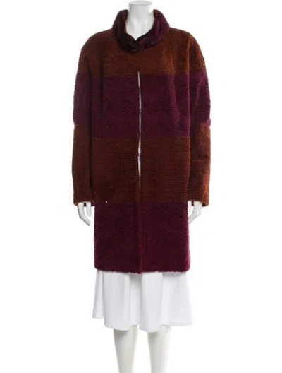 Pre-owned Barya New York Silk Colorblock Pattern Faux Fur Coat In Red