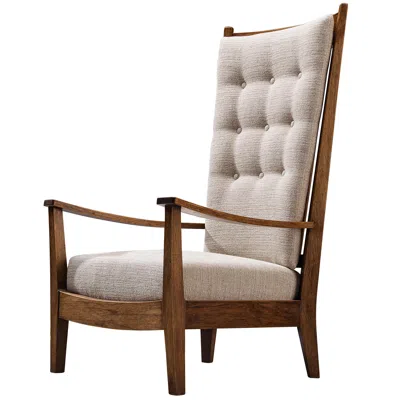 Pre-owned Bas Van Pelt Dutch 1940s Lounge Chair In Solid Oak With Reupholstered Creme Cushions In Brown