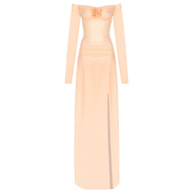 Basak Couture Women's Yellow / Orange  Orange Maxi Dress With Floral Details In Yellow/orange