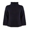 Baserange Base Blue Extra Fine Merino Wool Mock Neck Sweater In Blue