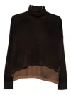 Base Brown Turtleneck Layered Sweater In Brown