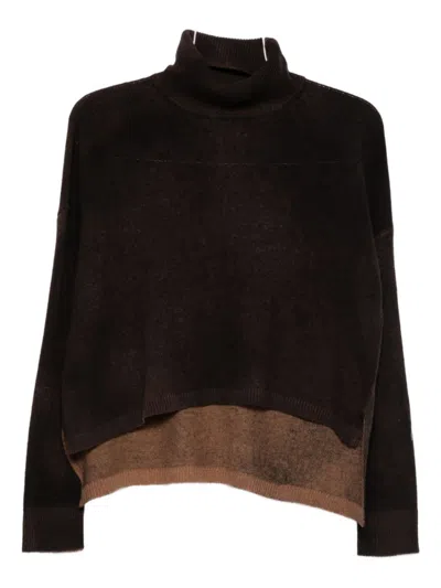 BASE BROWN TURTLENECK LAYERED SWEATER