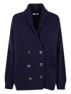 Base Button Shawl-collar Cardigan In Blue