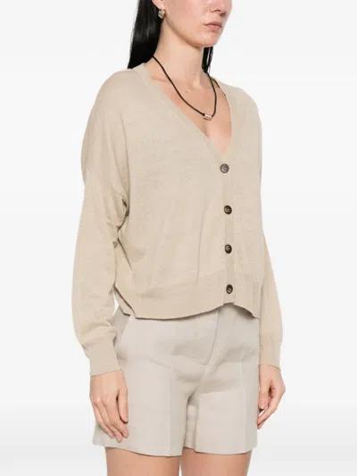 Base Buttoned V-neck Cardigan In Brown