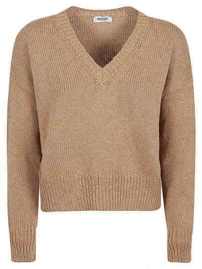 Base Cotton And Linen Blend V-neck Sweater In Brown