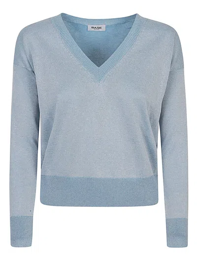 Base Cotton Blend V-neck Sweater In Blue