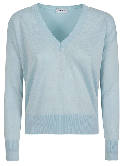 Base Cotton Blend V-neck Jumper In Blue