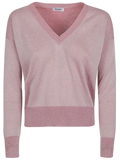 Base Cotton Blend V-neck Jumper In Pink