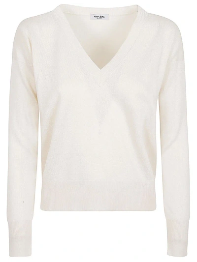 Base Cotton Blend V-neck Sweater In White