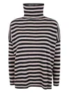 Base Extrafine Merino Wool Striped Turtleneck In Black