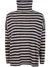 Base Extrafine Merino Wool Striped Turtleneck In Black