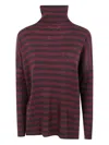 Base Extrafine Merino Wool Striped Turtleneck In Burgundy