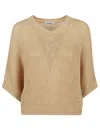 Baserange Beige Linen And Cotton Blend Poncho