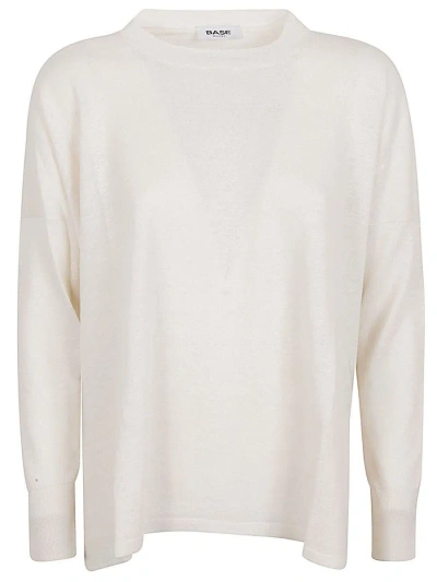 Base Linen And Cotton Blend Boat Neck Jumper In White