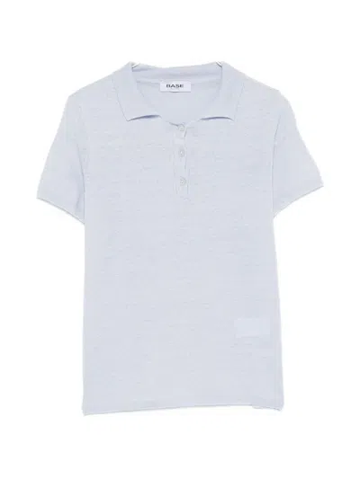 Base Linen And Cotton Blend Polo Shirt In Blue