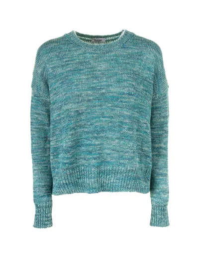 Base Milano Aquamarine Crew Neck Sweater In Blue