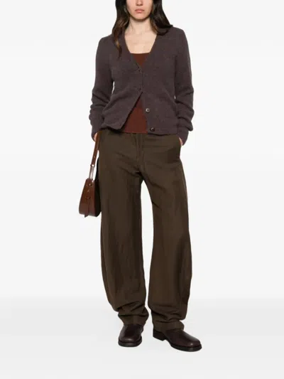 Base Milano Brushed-finish V-neck Cardigan In Brown