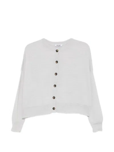 Base Milano Linen And Cotton Blend Cardigan In Gray