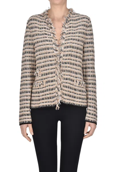 Base Milano Chanel Style Cardigan Jacket In Gray