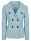 BASE MILANO CLEAR BLUE DOUBLE-BREASTED COTTON BLEND JACKET