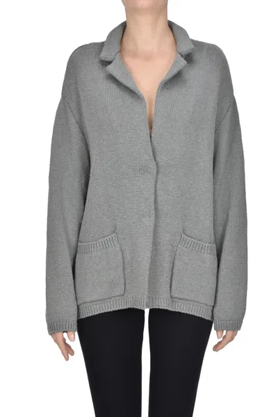 Base Milano Cotton And Linen Cardigan In Gray