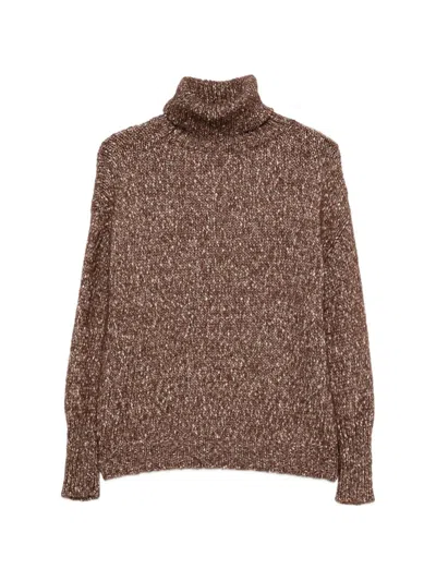 Base Milano Cotton And Wool Turtle-neck Sweater In Brown