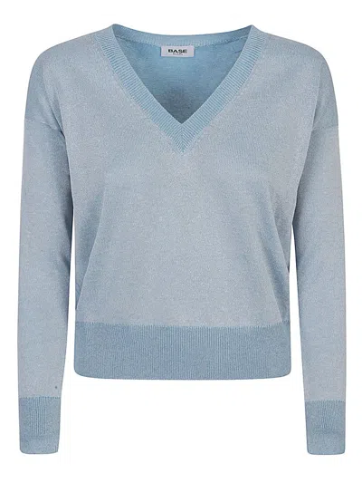 Base Milano Cotton Blend V-neck Sweater In Blue