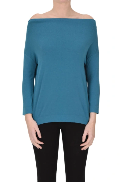 Base Milano Cowl Neckline Pullover In Blue