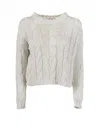 Base Milano White Crew-neck Sweater With Braid Motif