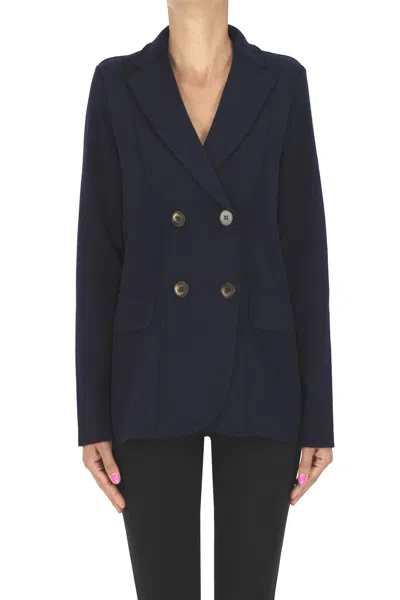 Base Milano Double-breasted Cardigan Jacket In Blue