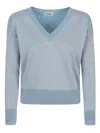 Base Milano Cotton Blend V-neck Sweater In Sky Blue