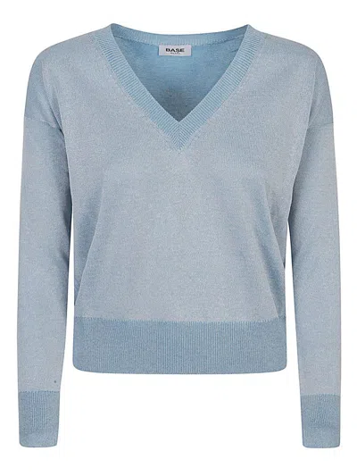 Base Milano Cotton Blend V-neck Sweater In Sky Blue