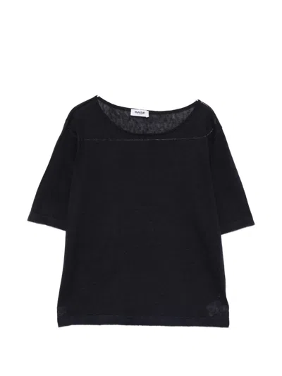 Base Milano Linen And Cotton Blend Sweater In Black