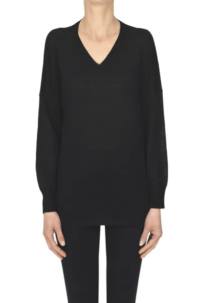 Base Milano Linen And Cotton Pullover In Black