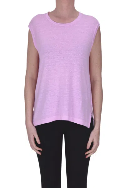Base Milano Oversized Linen Top In Pink