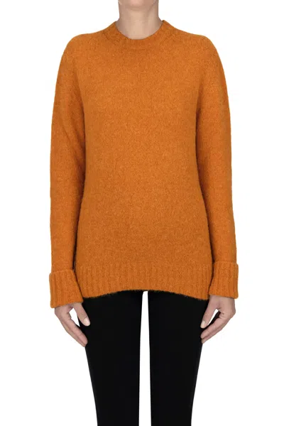 Base Milano Rounded Neckline Pullover In Orange
